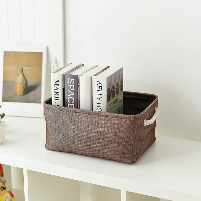 TheWarmHome Fabric Storage Basket for Home, Shelf, Closet - Canvas Bin for Dog Toys and Baby Items (Brown, 1 Pack, 13.8L9.8W6.7H)-Ruum Studio Home