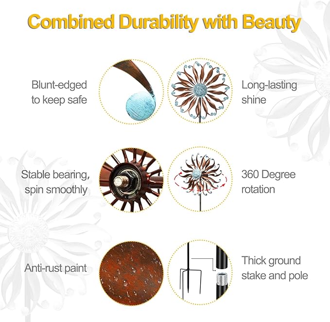 LimeHill Metal Wind Spinner for Garden and Yard - Kinetic Wind Spinners Outdoor Large (24 x 84 inches)-Ruum Studio Home