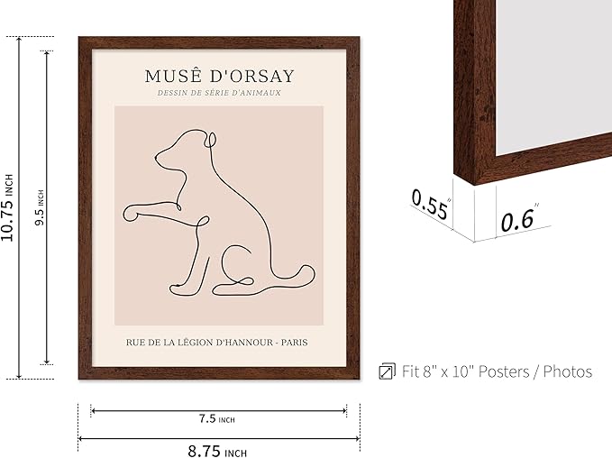 Poster Master Vintage Poster - Retro One Line Dog Drawing Print - Dog Art - Minimal Gift for Men, Women, Animal Lover - Abstract Wall Decor for Home, Office, Bedroom, 11x14 Brown Framed-Ruum Studio Home