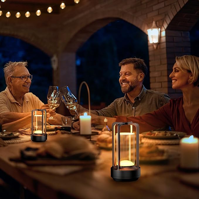 Portable Table Lamp for Outdoor Indoor: Cordless Rechargeable Desk Lamp with 3 Color Stepless Dimmable - Metal Battery Operated Small Lantern Light for Restaurant/Bedroom/Bar/Coffee Shop/Camping-Ruum Studio Home