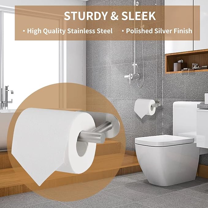 Toilet Paper Holder,Brushed Nickel,Wall Mount, Upgraded Adhesive Toilet Roll Holder,no Drilling,Bathroom/Rv/Washroom,SUS 304 Stainless Steel,Rustproof (Silver, 2 Pieces)-Ruum Studio Home