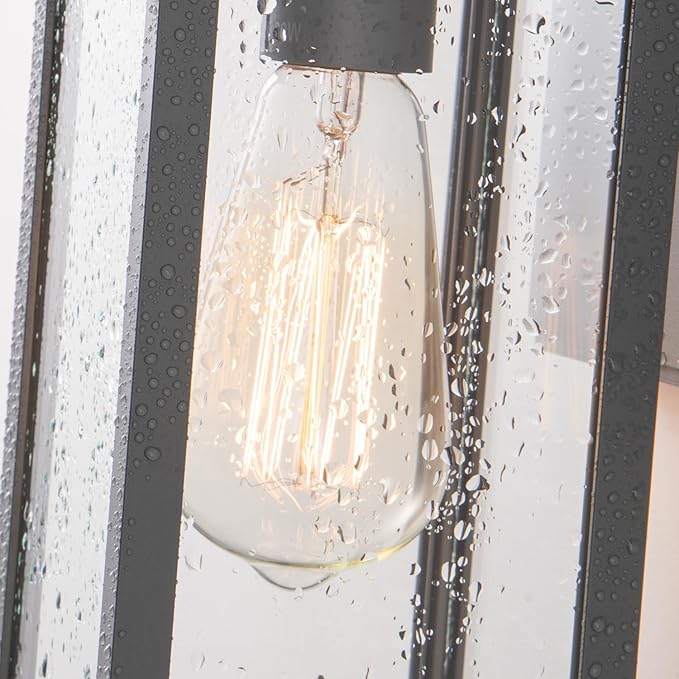 mirrea 11" Classic Outdoor Wall Sconce 1 Light in Matte Gray Rectangular Metal Frame and Clear Glass Shade Waterproof Porch Light Patio Light Pack of 2-Ruum Studio Home