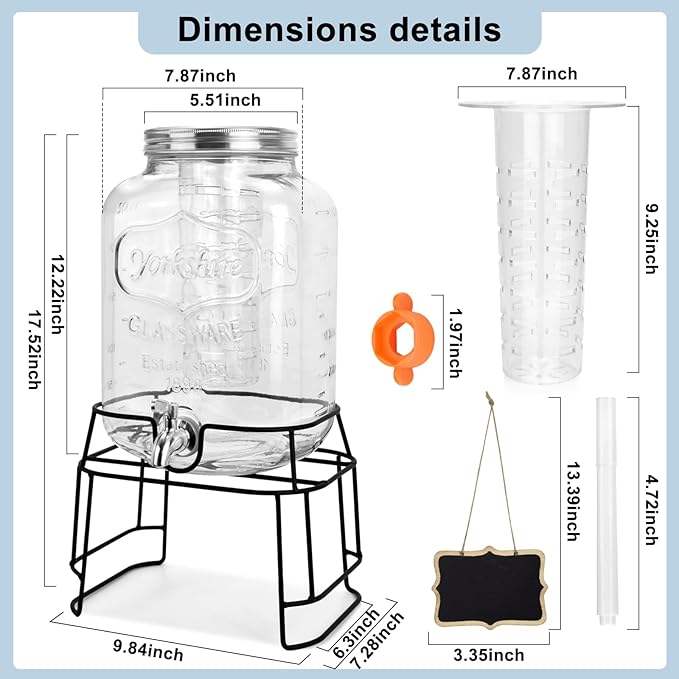 2 Gallon Glass Drink Dispensers For Parties,Beverage Dispensers With Stand And 100% Leakproof Stainless Steel Spigot.Glass Water Jug Dispenser,Lemonade Dispenser,Mason Jar.-Ruum Studio Home