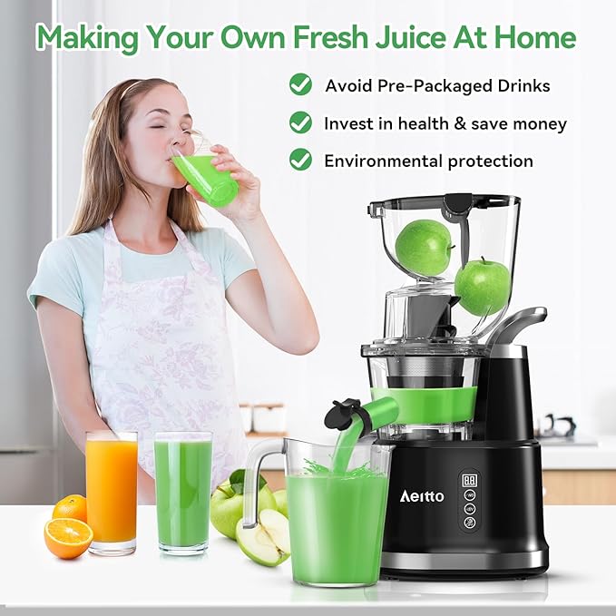 Aeitto Cold Press Juicer with Large Feed Chute, Large Capacity, Juicer Machines for Fruits and Vegetables, Slow Masticating Juicer Self Feeding, Easy to Clean, High Juice Yield-Ruum Studio Home