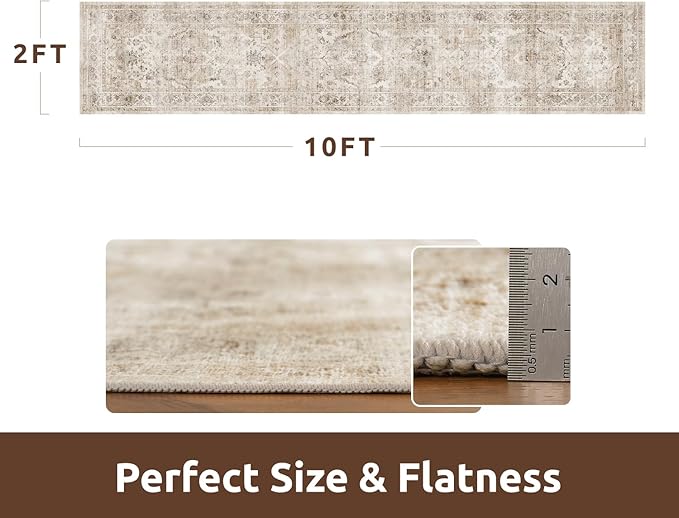 AMOAMI-2X10 Runner Rug-Washable Runners for Hallways-Soft Non Slip Bedside Rugs for Bedroom-Vintage Long Rug for Hallways Entryway Laundry Room Stair Kitchen Bathroom Beige-Ruum Studio Home