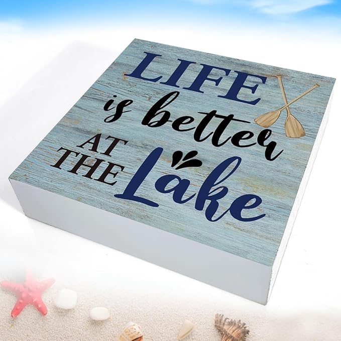Lake House Decor Summer Lake Decorations Lake Life Wooden Sign Rustic Home Decor 5 x 5 Inches-Ruum Studio Home