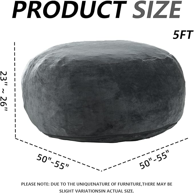 5FT，Big Bean Bag Chairs for Adults，Large beanbag with Filler Included，Memory Foam Material，Easy to Clean and Washable Corduroy Fabric，Suitable for Living Room and Bedroom (Dark Gray, 5 Foot)-Ruum Studio Home