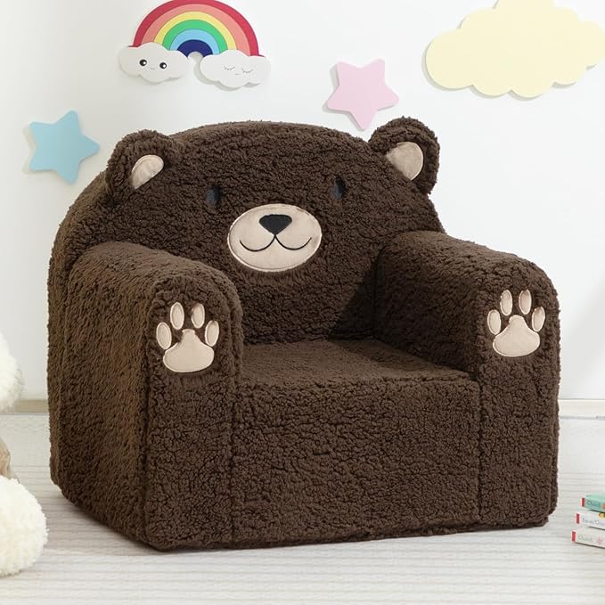 ALIMORDEN Animal Series Kid's Chair, Ultra-Soft Comfy Foam Filled Toddler Sofa Chair, Cute Animal-Shaped Design Toddler Couch, Lightweight Birthday for Baby Boys & Girls (Chocolate Bear)-Ruum Studio Home