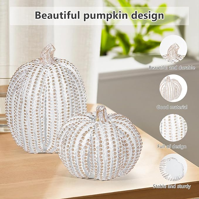 2Pcs Halloween Pumpkin Artificial Resin Pumpkins Decor for Mantel Harvest Autumn Tabletop Decoration Gold Fall Pumpkin Decorations Thanksgiving Table Centerpieces (Set A, ONE Size)-Ruum Studio Home