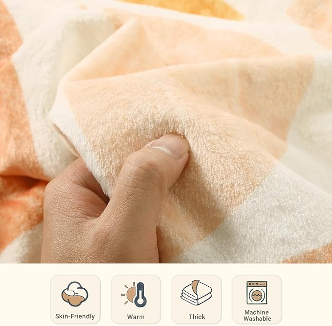 Lahome Terracotta Throw Blanket Soft Cozy Fluffy Warm Throw Blanket for Couch Reversible Geometric Fuzzy Blankets for Bed Sofa Chair, Orange 50''x60''-Ruum Studio Home