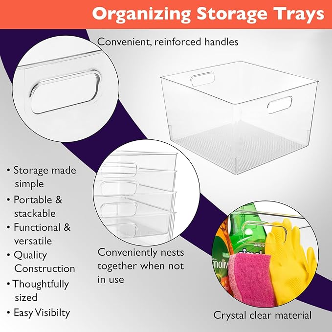 ClearSpace Clear Plastic Storage Bins – XL 6 Pack Perfect Kitchen or Pantry Organization Fridge Organizer and Storage Bins, Cabinet Organizers-Ruum Studio Home