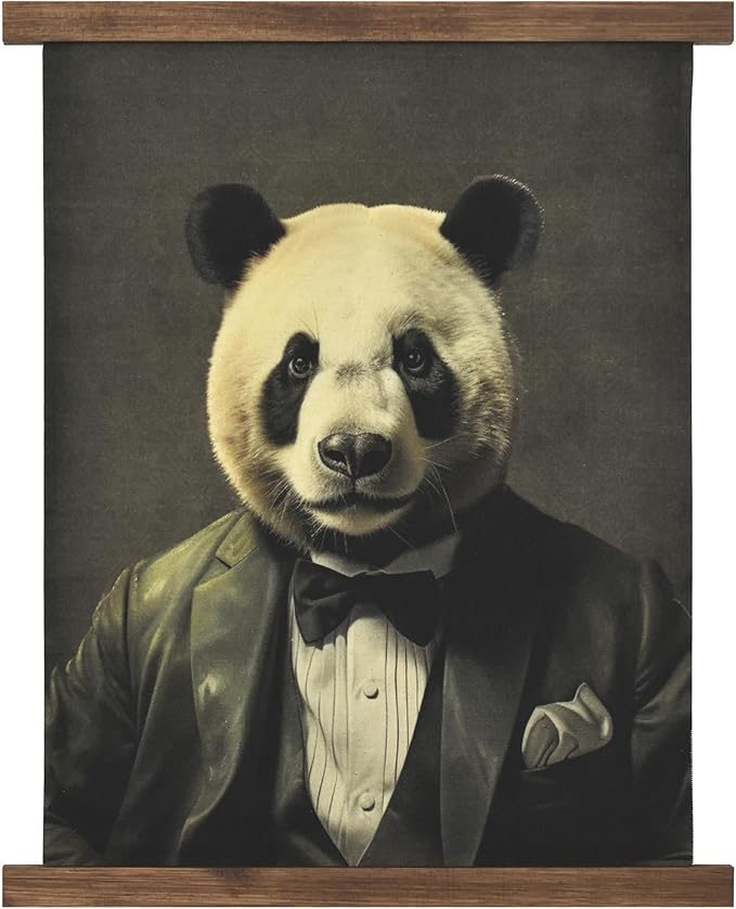 American Art Decor Hanging Linen Dapper Suit Panda Tapestry Vintage Animal Wall Art Hanging-Ruum Studio Home