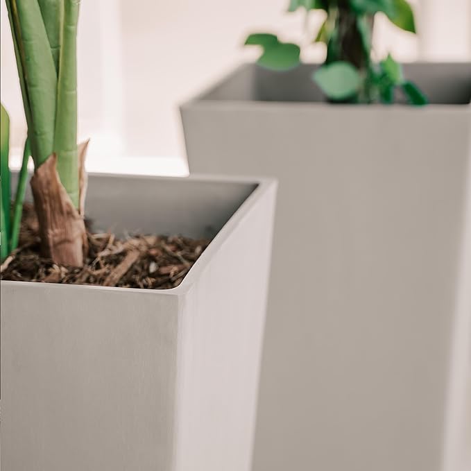 XBrand Modern 28-Inch Square Planter, Modern Tapered Planter Perfect for Indoor & Outdoor, Patio Décor, Set of 2-Ruum Studio Home