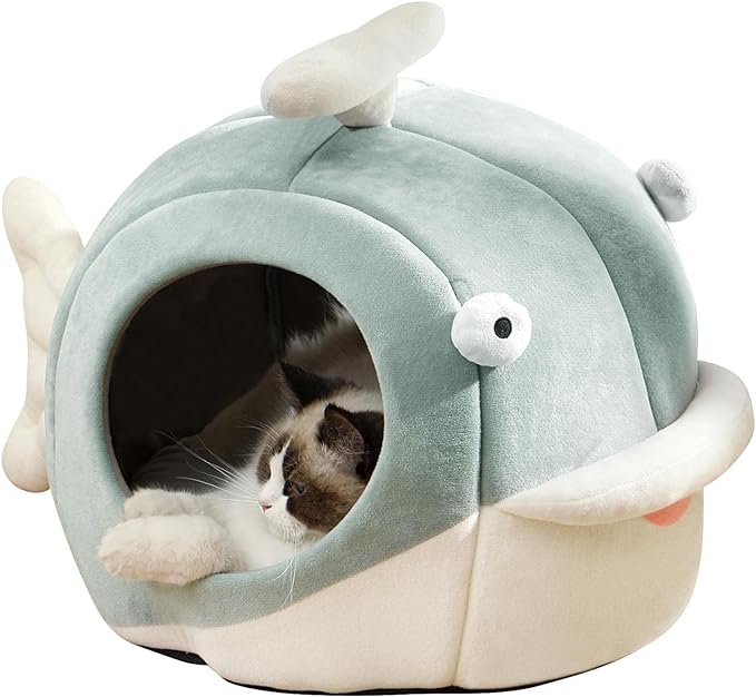Lcybem Cat Beds for Indoor Cats - Cat Bed Cave with Removable Washable Cushioned Pillow, Calming Cozy Soft Cat Cave, Cute Friendly Dolphin Cat Houses for Indoor Cats No Deformation Pet Bed, L-Ruum Studio Home