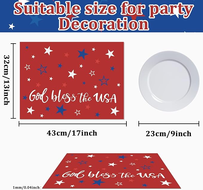 Memorial Day Placemat Set of 6 Patriotic Freedom Stars Place Mats 4th of July Veterans Plastic Table Mats Independence Day Holiday Table Placemats for Indoor Outdoor Party Dining-Ruum Studio Home