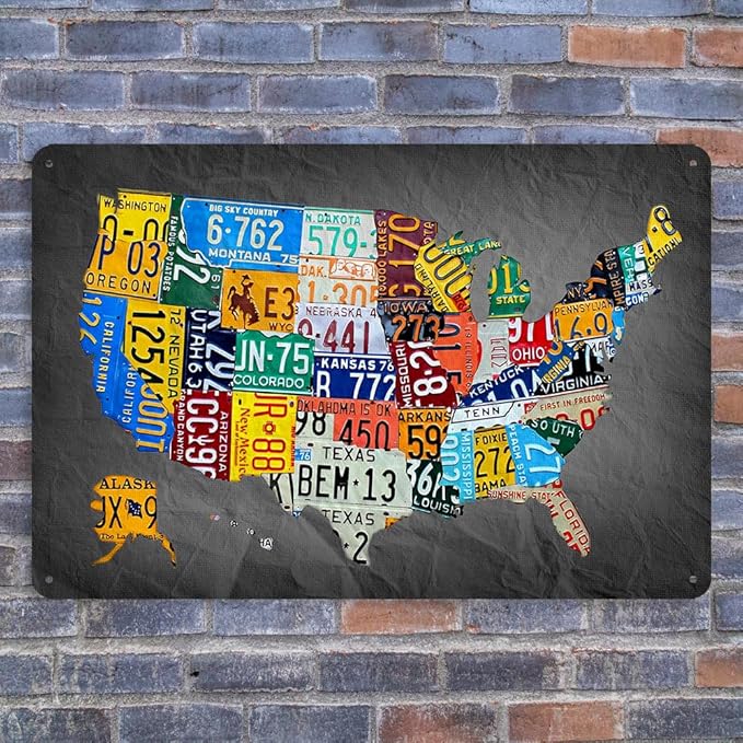 Funny Metal Tin Sign Vintage Usa Map License Plate Sign Garage Decor Map Poster License Plate Map Of The United States Usa Signs Garage Bar Home Office License Plate Decor-Ruum Studio Home