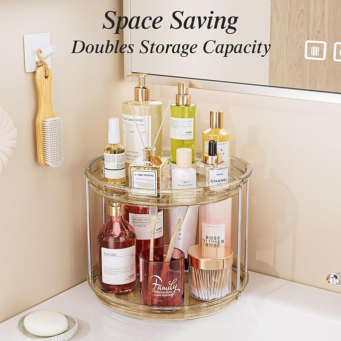 LAMU 2 Pack 2 Tier Lazy Susan Turntable Organizer 10.6'' Rotating Spice Rack Organization for Cabinet, Kitchen, Pantry, Countertop, Bathroom, Vanity, Medicine Cabinet Organizer, Amber-Ruum Studio Home