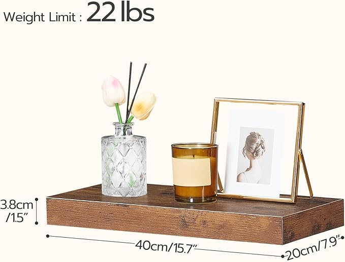 HOOBRO Floating Shelves for Wall, Wall Mounted Shelf Set of 2, 15.7" Hanging Shelf with Invisible Brackets, for Wall in Bathroom, Bedroom, Toilet, Kitchen, Living Room, Office, Rustic Brown BF40BJ01-Ruum Studio Home