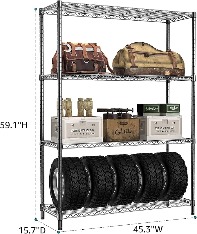 IZEUK 1400 LBS Garage Black Shelving Wide Storage Shelves 4 Tier Adjustable Heavy Duty Metal Wire Rack Standing Shelf Unit for Kitchen Office College Dorm Garage Warehouse 15.8" x 45.8"x 59.4"-Ruum Studio Home