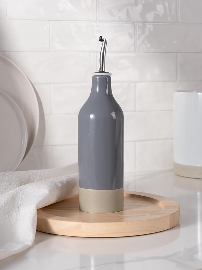 famiware Milkyway 16oz Ceramic Olive Oil Dispenser Bottle, 1 Piece Oil Dispenser for Kitchen with Stainless Steel Pourers, Suitable for Storage Vinegar, Soy Sauce, Coffee Syrup, Liquids, Dark Gray-Ruum Studio Home