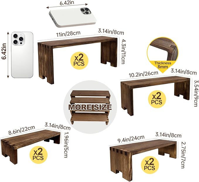 Large Display Wood Risers Wooden Stand 8 Tier Wood Racks Decorative Rectangular, 2 Set 8 Pieces Cupcake Stands Cologne Perfume Organizer Showcase Items(Brown)-Ruum Studio Home