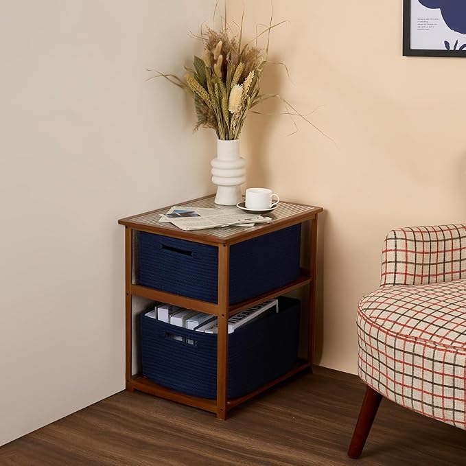 Large Storage Baskets for Organizing, Closet Shelf Baskets for Clothes Blanket Towels, Baby Nursery, Toy Bins Box, Woven Rope Baskets, 17 x 13 x 7.5”, 4 Packs Navy Blue-Ruum Studio Home