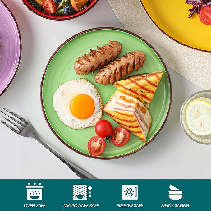 vancasso Bonita Stoneware Dinnerware Sets, 12 Pieces Dishes Set，Polished Round Plates and Bowls Set for 4, Dishwasher and Microwave Safe, Multicolor-Ruum Studio Home