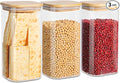 Glass Food Storage Jars with Lids(50oz)Square Set of 3 ,Glass Storage Containers Clear Glass Food Canister with Bamboo Lid Airtight For Serving Tea, Coffee Beans, Flour,Cookie, Cereal,Spice and More-Ruum Studio Home