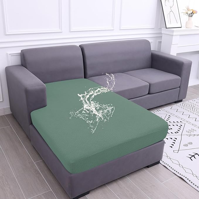 hyha Waterproof Sectional Couch Covers, Non Slip Sofa Couch Cushion Covers L Shape, Thick Stretch Jacquard Fabric, Washable Sofa Slipcovers with Elastic Bottom (1 Piece for Chaise, Green)-Ruum Studio Home
