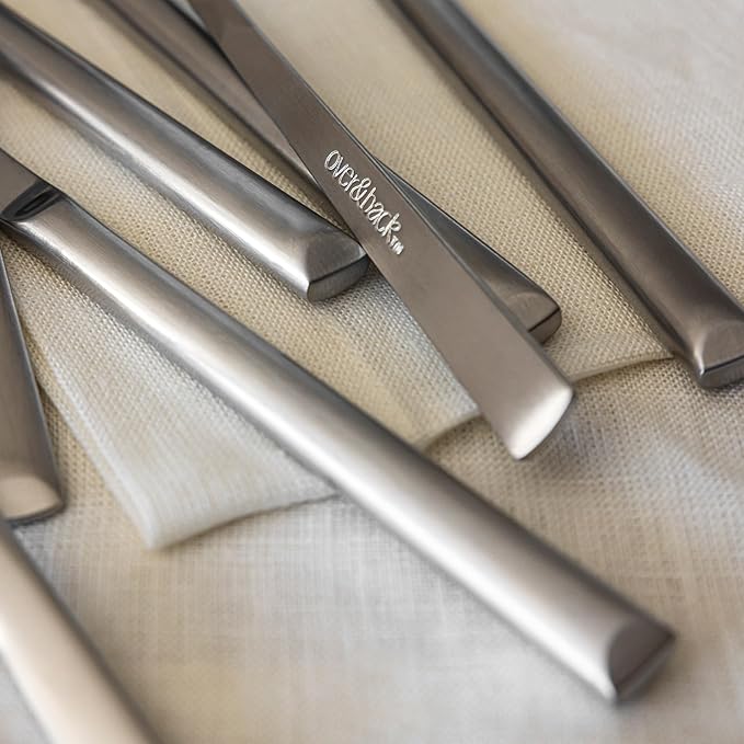 over&back 20pc Modern Flatware Cutlery Set - Comes with 4 Dinner Forks, 4 Salad Forks, 4 Dinner Knives, 4 Dinner Spoons, and 4 Teaspoons - 18/8 Stainless Steel - Dishwasher-Safe - Brushed Stainless-Ruum Studio Home