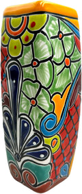 Talavera Planter Pot Square Vase Folk Art Mexican Pottery Handmade Hand Painted Home Decor Indoor Multicolor Outdoor 9.25" (Yellow Multi)-Ruum Studio Home