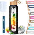 Aqulea Glass Water Bottles 25 Oz with Silicone Sleeve - BPA Free Reusable Wide Mouth Glass Motivational Water Bottles with Fruit Infuser – Leak Proof Borosilicate Water Bottle with Time Marker (Black)-Ruum Studio Home