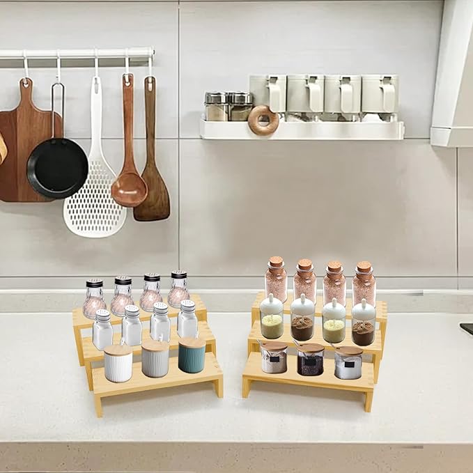 Display Wood Risers Wooden Stand 3 Tier 4 Set 12 Pieces Wooden Stands Decorative Rectangular Display Cupcake Stands Perfume Racks Cologne Organizer(Nature)-Ruum Studio Home
