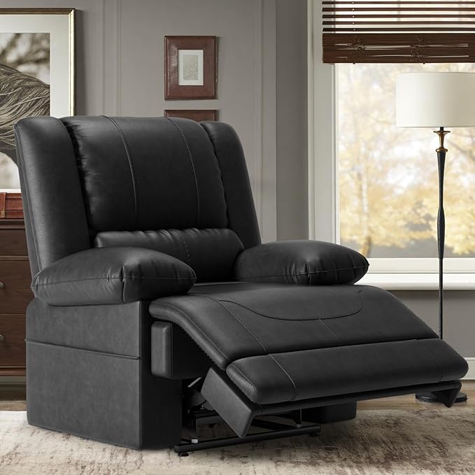 Large Dual Motor Power Lift Recliner Chair with Massage and Heat for Elderly People, Infinite Position,USB Ports and Remote Control,Breathable Leather (Black)-Ruum Studio Home