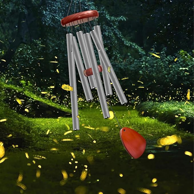 28" Wind Chime for Mothers Day, Decorative Wind Chimes for Outside, Memorial Windchimes Remembrance Gift for Women Mom Grandma, Metal Wind Chimes Outdoor Decor for Garden Patio Zen(Grey)-Ruum Studio Home