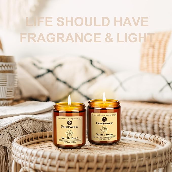 Vanilla Scented Candle Set 2 Pack, Candle for Home Scented, Odor Eliminating, Stress Relief, total15oz, 110 Hours Long Lasting Candles, Soy Candle Gift Set for Women-Ruum Studio Home