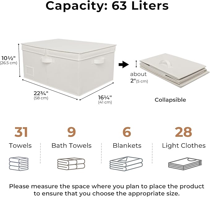 GRANNY SAYS Fabric Storage Bin with Lid, Decorative Storage Boxes, Basket for Shelves, Closet Storage Bins, Large Storage Bins for Clothing, Jumbo, Ivory, 2-Pack-Ruum Studio Home