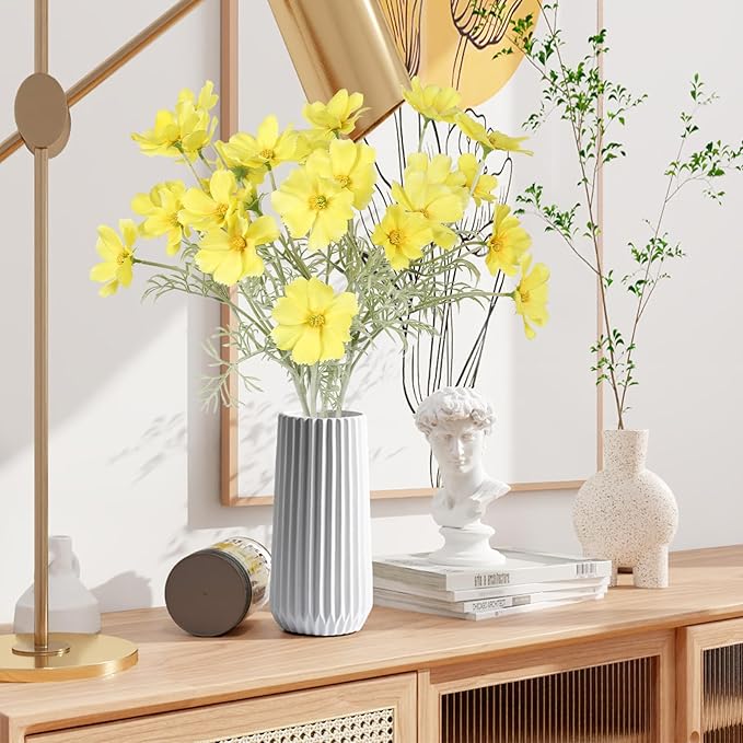 IPOPU Fake Yellow Flowers Artificial Daisies 5PCS Silk Cosmos Fake Daisies Wild Flowers 24.5”Artificial Wildflowers Table Decor for Baby Shower Centerpieces Wedding Bouquet (Yellow)-Ruum Studio Home