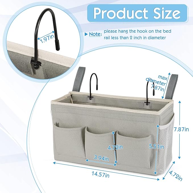 Bedside Storage Caddy/Bedside Hanging Storage Bag for Headboards Bunk Beds Dorm Rooms Book Phone Magazine Holder (New Grey)-Ruum Studio Home