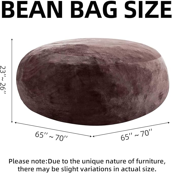 Bean Bag Chair 6Ft, Memory Foam Filled, Large Beanbag Chairs for Adults and Teens, Soft Sofa with Removable Flannel Cover, Round Couch for Living Room Bedroom College Dorm (Brown, 6FT-67×67"×24")-Ruum Studio Home