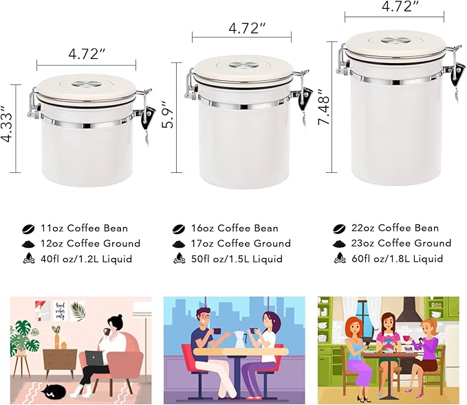 ShanSon Coffee Canister Airtight Coffee Container Stainless Steel Coffee Bean Storage Container with CO2 Release Valve and Scoop Coffee Canister for Beans,Grounds,Sugar,Flour,Tea,Cereal,16OZ,Off-White-Ruum Studio Home
