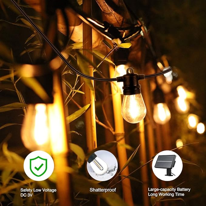 SUNTHIN Outdoor Solar String Lights, 48ft Solar Patio Lights with USB Rechargeable, Waterproof & Shatterproof Solar Powered Bulbs for Yard, Porch, Garden, Pool, Party, Camping-Ruum Studio Home