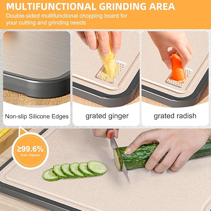 Titanium Cutting Board for Kitchen，Suitable for Handling Meat and Vegetables，Cutting Board Double Sided Food Grade，Pure Titanium and Wheat Straw PP，Dishwasher Safe, Easy to Clean, 15.08 * 10.35 Inches-Ruum Studio Home