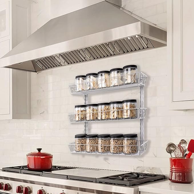SWOMMOLY Adjustable Wall Mount Spice Rack, 3-Tier Dual-use (Multi-use) Organizer, Silver-Ruum Studio Home