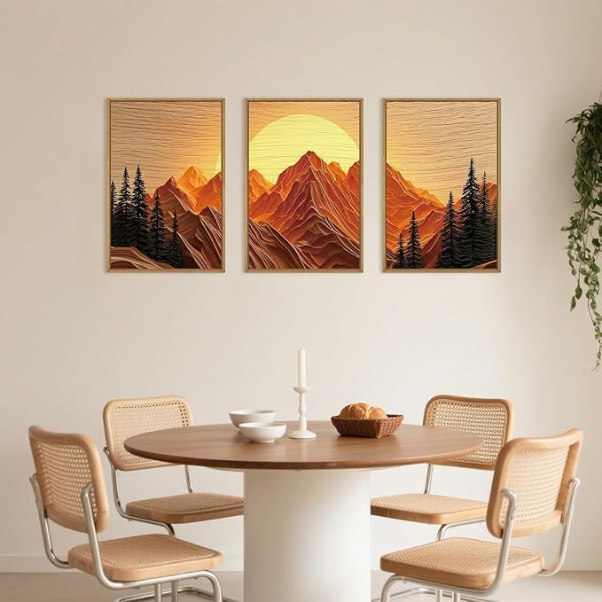 Large Mountain Framed Canvas Wall Art Set, Abstract Ridge Sun Painting, Boho Sunset Scenery Wall Decor,Modern Natural Landscape Art Print for Living Room,Bedroom,Office-16 x24 x3-Ruum Studio Home