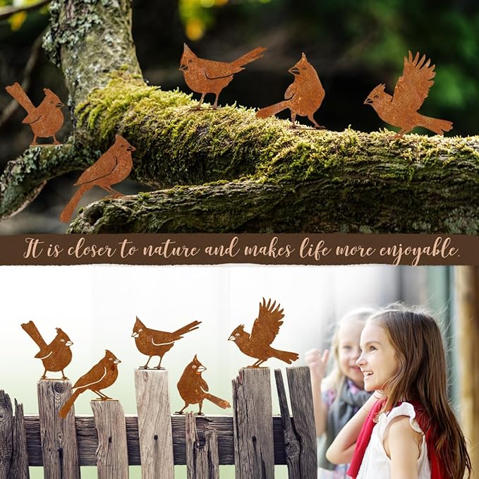 5PCS Rusty Birds Decoration, Garden Decor Spring Decorations Outdoor, Metal Birds Yard Decor Perfect Yard Art and Large Outdoor Ornaments, Cardinal Gifts，Metal Bird Silhouette Statues-Ruum Studio Home