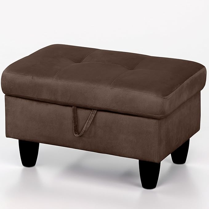 Ottoman Rectangular Storage Ottoman Bench, Flannel Footrest Stool Footstool with Lid for Living Room, Bedroom, Entryway, Chocolate, 28.5"x19"x17.5"-Ruum Studio Home