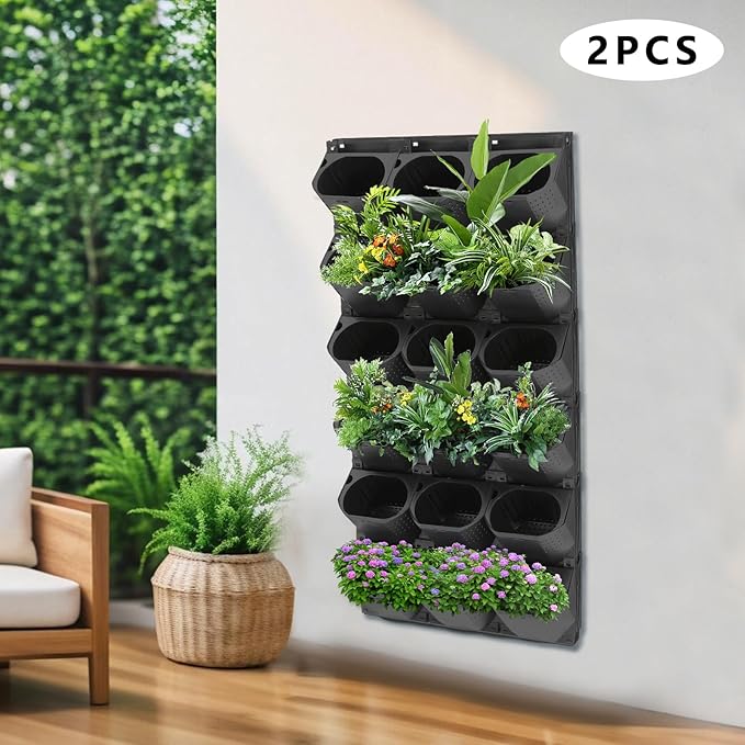 Self Watering Wall Planter | 36 Pots Vertical Garden Planter for Indoor Plants | wall-Mounted Stackable Wall planter | Hanging Plant Flower Pot Holder | 10.56 Fl Oz Each Individual Pot | Black-Ruum Studio Home