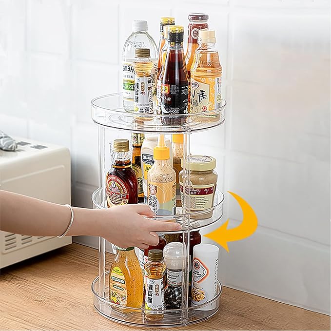 URALFA 3 Tier Bathroom Lazy Susan Organizer, 9 Inch Clear Rotating Makeup Organizer for Vanity, High-Capacity Acrylic Skincare Organizers 360 Rotating Tray for Countertop, Pantry, Kitchen, Cupboard-Ruum Studio Home