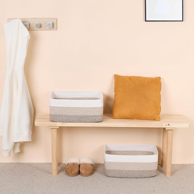 Large Storage Baskets for Organizing, Closet Shelf Baskets for Clothes Blanket Towels, Baby Nursery, Toy Bins Box, Woven Rope Basket, 17 x 13 x 7.5”, 3 Packs Gradient Brown-Ruum Studio Home
